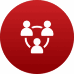 Three connected figures in a red circle.
