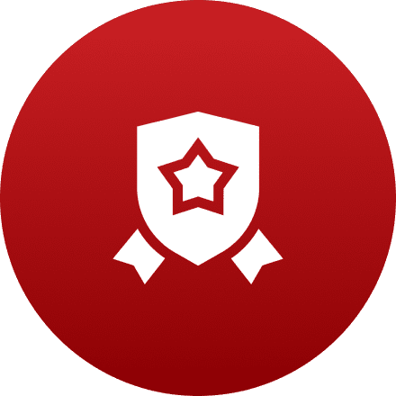 Star badge inside red circular icon.